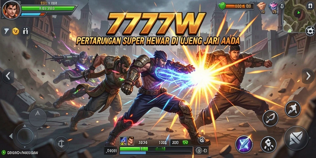 Screenshot utama 7777W menampilkan aksi pertarungan yang seru dan mendebarkan.