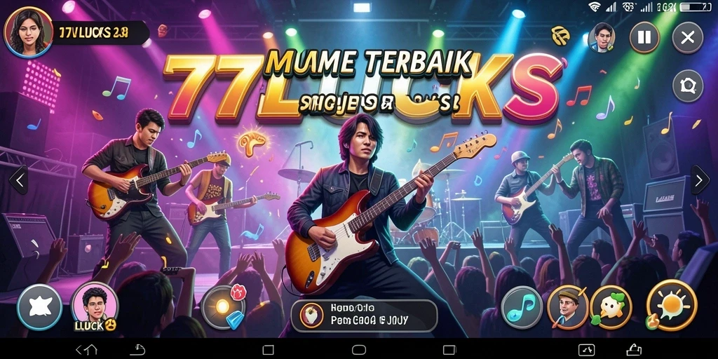 Tampilan gameplay interaktif 77LUCKS saat memainkan lagu-lagu kesukaan.