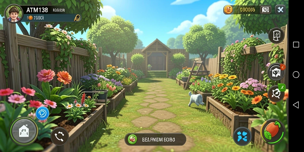 Tangkapan layar gameplay <strong>ATM138</strong> dengan aktivitas berkebun yang aktif dan menarik.