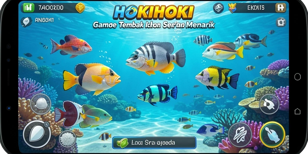 Screenshot gameplay HOKIHOKI menampilkan aksi seru menembak ikan.