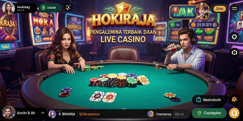 Screenshot game HOKIRAJA menampilkan dealer langsung dalam aksi permainan Live Casino.