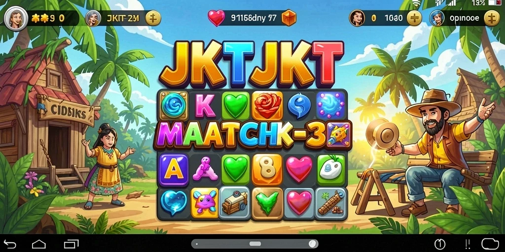 Tampilan gameplay <strong>JKTJKT</strong> dengan kombinasi warna yang cerah dan menantang.