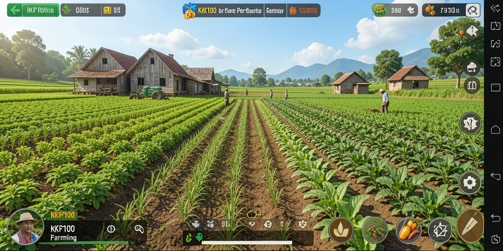 Tampilan gameplay KPK100 yang menakjubkan dengan ladang hijau subur.