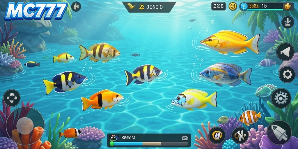 Tampilan gameplay MC777 yang menampilkan aksi menembak ikan.