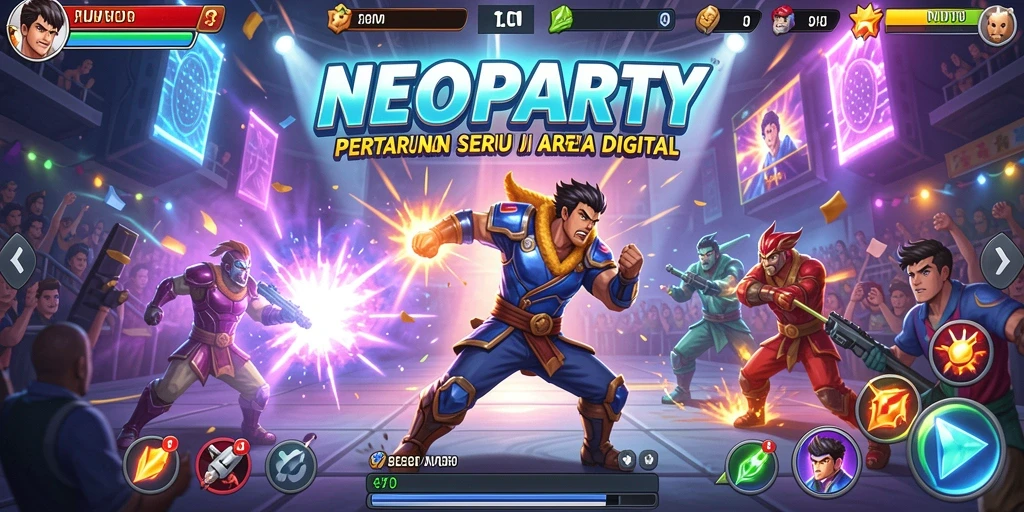 Gameplay seru dalam NEOPARTY dengan aksi pertarungan mengesankan.