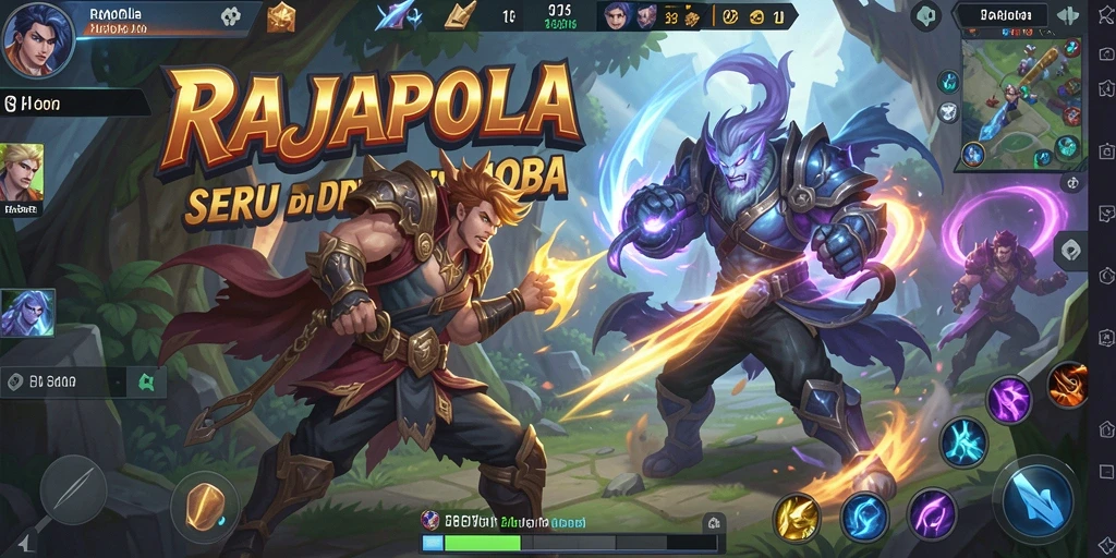 Tampilan aksi dalam game MOBA RAJAPOLA yang menegangkan.