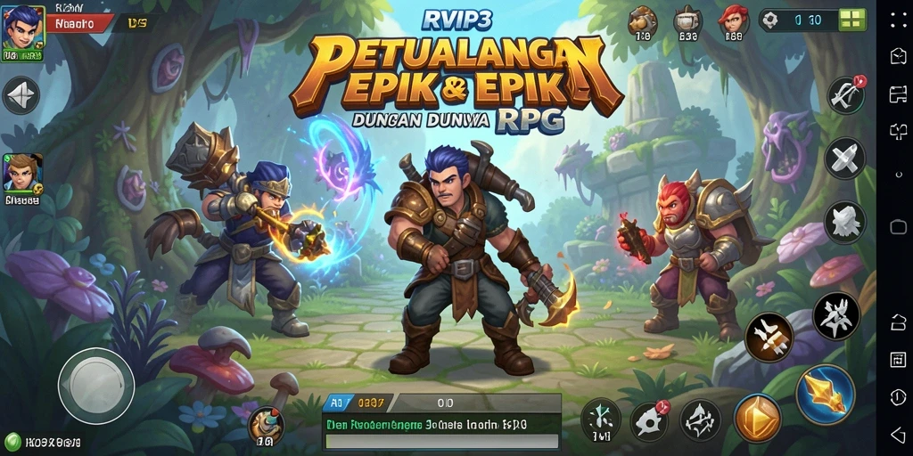 Tampilan gameplay RPG RVIP3 dengan aksi pertarungan seru dan dunia yang luas.