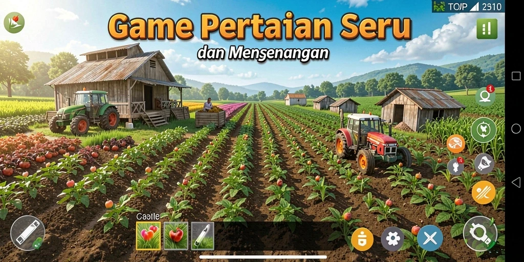 Gameplay TOPJITU menunjukkan petani yang sedang merawat ladang.